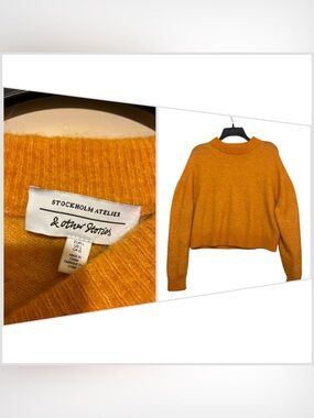 MOHAIR-BLEND JUMPER w/ wool in Mustard Sweater Sweatshirt Sz L & other stories